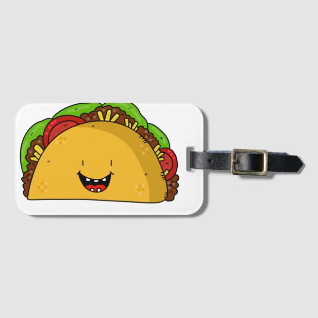 Étiquette À Bagage Joli dessin animé souriant de Taco mignon (Devant Horizontal)
