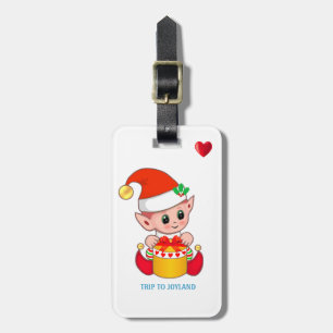 Étiquette À Bagage Joli elfe de Noël et cœur sur fond blanc