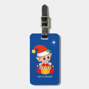 Étiquette À Bagage Joli elfe de Noël et étoile sur fond bleu royal