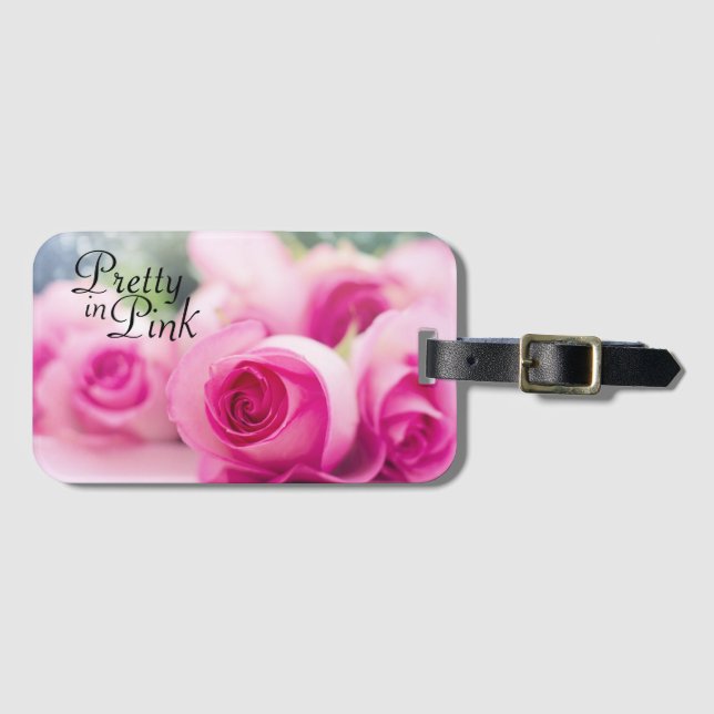 Étiquette À Bagage Joli en rose Roses (Devant Horizontal)