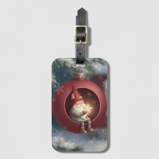 Étiquette À Bagage Joli gnome à l'intérieur d'un ornement de Noël rou