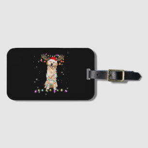 Étiquette À Bagage Joli Golden Retriever lumières de Noël Reindeer