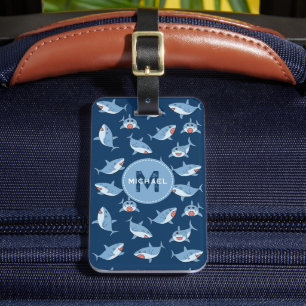 Étiquette À Bagage Joli grand requin blanc Motif Océan Monogramme