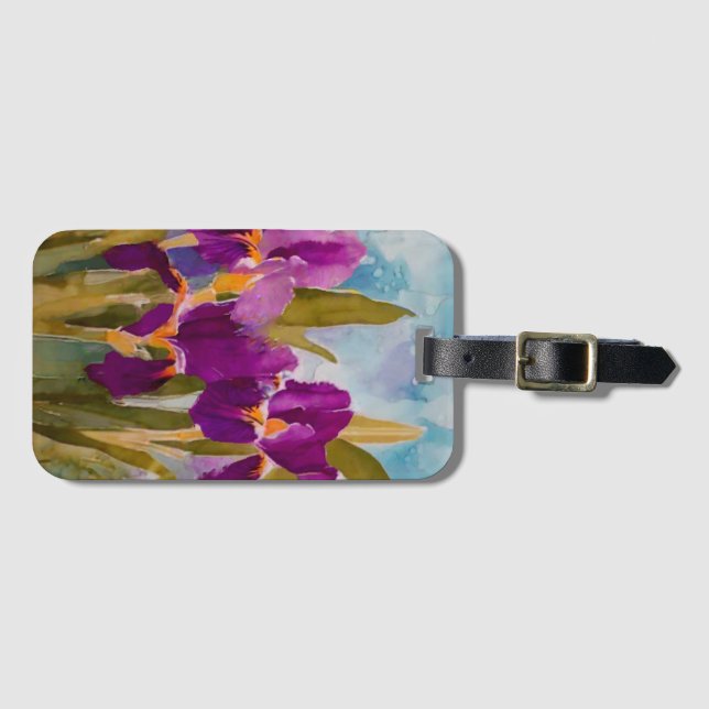 Étiquette À Bagage Joli iris violet, fine art floral (Devant Horizontal)