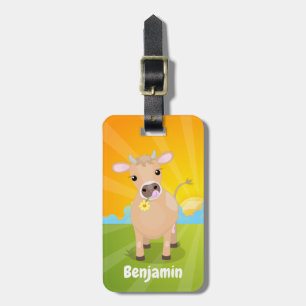Étiquette À Bagage Joli joli maillot de vache et dessin de fleurs