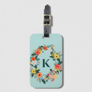 Étiquette À Bagage Joli monogramme de couronne ovale florale