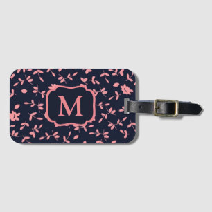 Étiquette À Bagage Joli Monogramme floral rose et violet