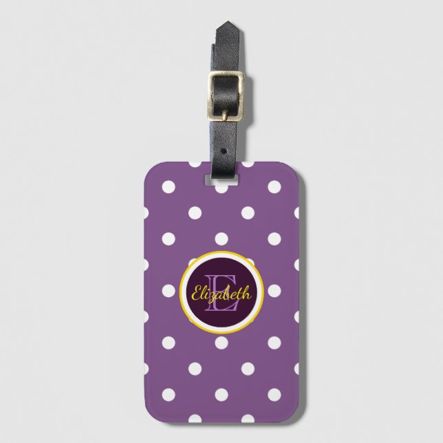 Étiquette À Bagage Joli monogramme points violets (Devant Vertical)