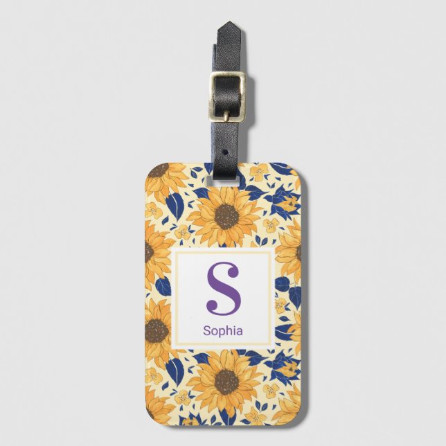 Étiquette À Bagage Joli Motif de tournesols aquarelles (Devant Vertical)