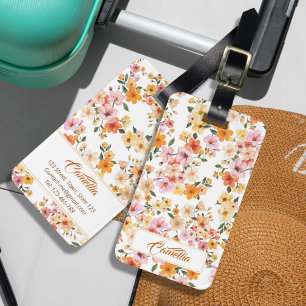 Étiquette À Bagage Joli motif floral Jaune Orange Motif