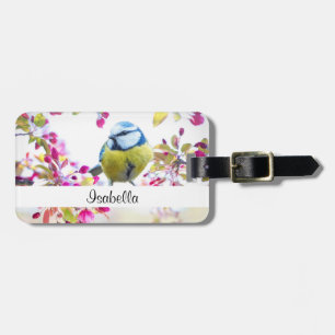 Étiquette À Bagage Joli oiseau bleu et jaune sur une branche Photogra