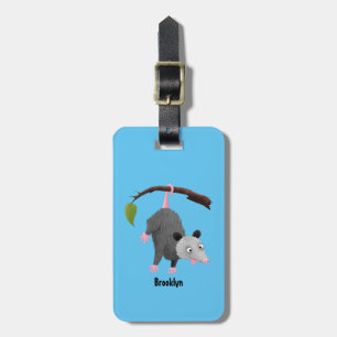 Étiquette À Bagage Joli opossum accroché à la branche dessin animé