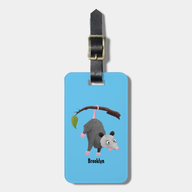 Étiquette À Bagage Joli opossum accroché à la branche dessin animé (Devant Vertical)
