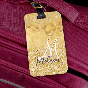 Étiquette À Bagage Joli or ombre parties scintillant gouttes monogram