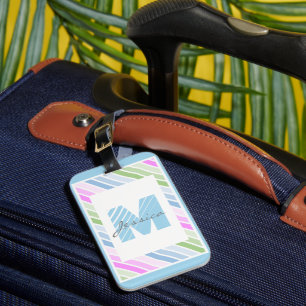 Étiquette À Bagage Joli Pastel rayé Monogramme moderne