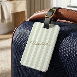 Étiquette À Bagage Joli personnalisé côtier moderne rayé de sauge