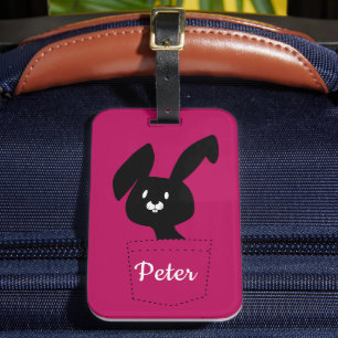 Étiquette À Bagage Joli Plaisir Mini Cartoon Lapin Noir Sur Magenta