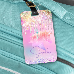 Étiquette À Bagage Joli Rainbow unicorn rose Parties scintillant Driv