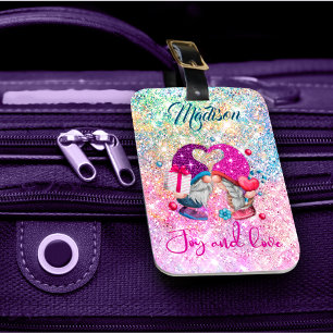 Étiquette À Bagage Joli rose faux parties scintillant gnome monogramm