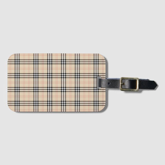 Étiquette À Bagage Joli Tartan Plaid Beige (Devant Horizontal)