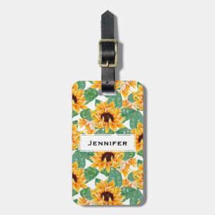Étiquette À Bagage Joli tournesol Jaune et Motif vert