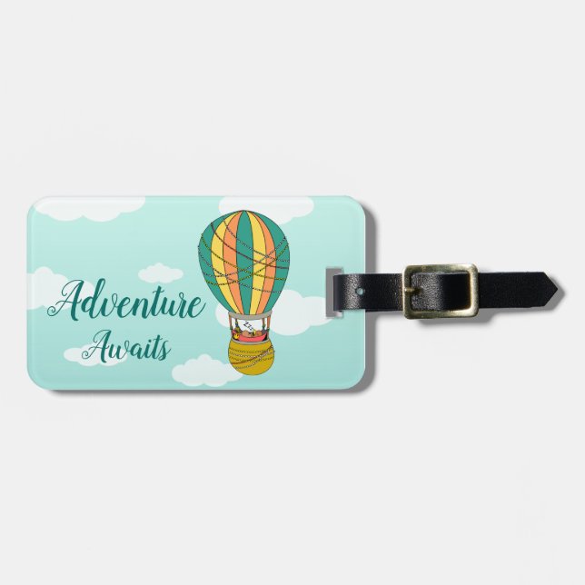 Étiquette À Bagage Jolie "Adventure Await" Illustration D'Oiseau Pour (Devant horizontal)