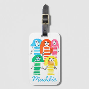 Étiquette À Bagage Jolie aquarelle filles art moderne funky