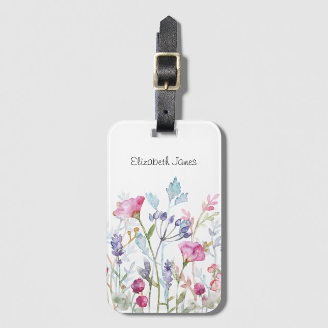Étiquette À Bagage Jolie aquarelle Fleurs et baies (Devant Vertical)