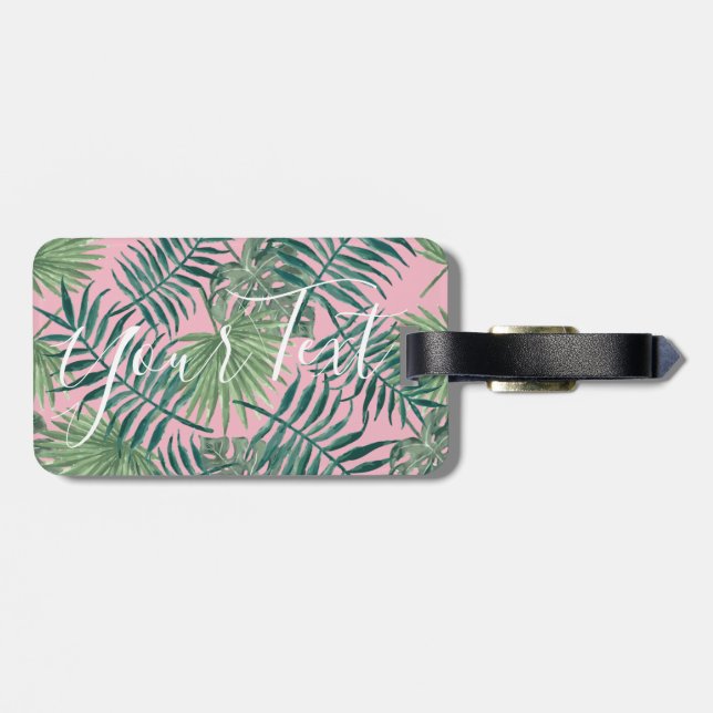 Étiquette À Bagage Jolie feuille tropicale personnalisable | étiquett (Dos horizontal)