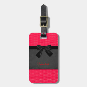 Étiquette À Bagage Jolie fille Pois rouges élégants - Bow noir