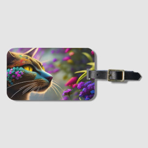 Étiquette À Bagage Jolie fleur imaginaire Chat