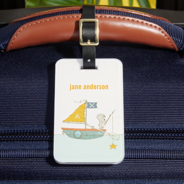 Étiquette À Bagage Jolie Pêche Ours Star Voilier Enfants Monogramme (Insitu Rectoal 2)