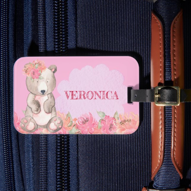 Étiquette À Bagage Jolie rose Floral Boho Ours Girls Voyage (Insitu Rectoal 4)