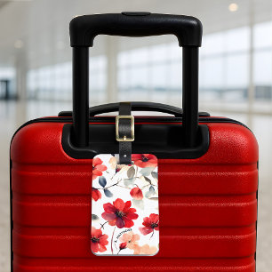 Étiquette À Bagage Jolies Fleurs Rouges en Fleur Personnalisé Fleuris