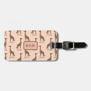 Étiquette À Bagage Jolies Giraffes Rose et Brown