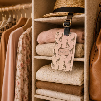 Étiquette À Bagage Jolies Giraffes Rose et Brown