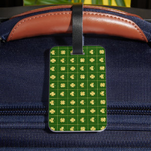 ÉTIQUETTE À BAGAGE JOLIMENT VERT & OR SHAMROCKS CELTIQUES IRLANDAIS
