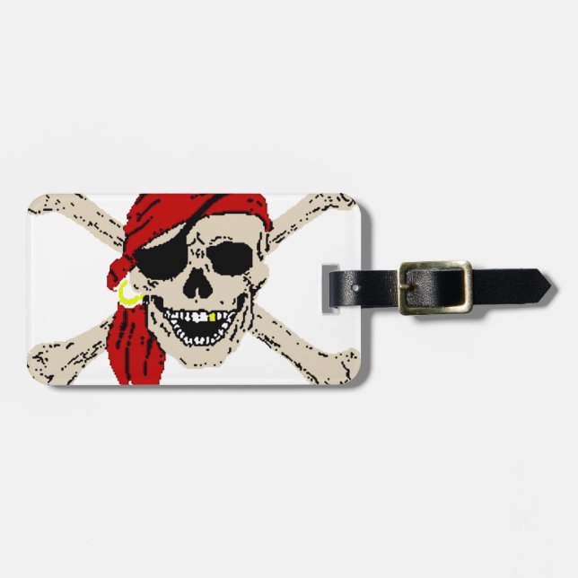 Étiquette À Bagage Jolly roger Pirate Os crâne Rouge Bandanna (Devant horizontal)