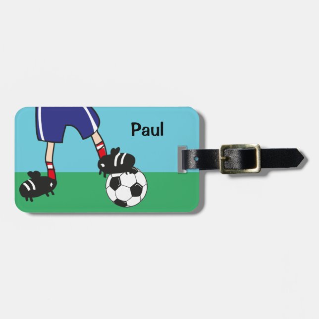 Étiquette À Bagage Joueur de football de soccer personnalisé (Devant horizontal)