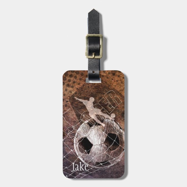 Étiquette À Bagage joueur de football masculin grunge (Devant Vertical)
