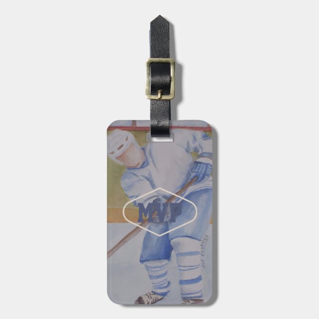 ÉTIQUETTE À BAGAGE JOUEUR DE HOCKEY DE MONOGRAMME (Devant Vertical)