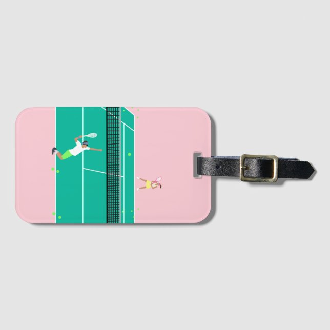 Étiquette À Bagage Joueur de Match Art Moderne Pink Green (Devant Horizontal)