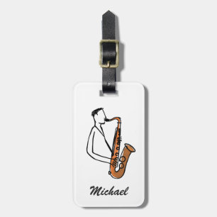 Étiquette À Bagage Joueur de Saxophone avec Nom Personnalisé – Amateu