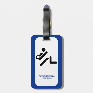 Étiquette À Bagage Joueur de volley-ball noir, blanc, bleu icon custo