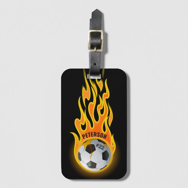 Étiquette À Bagage Joueur d'équipe de football personnalisé en flamme (Devant Vertical)