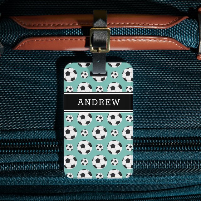 Étiquette À Bagage Joueuse de soccer turquoise boules Motif enfant ga (Créateur téléchargé)