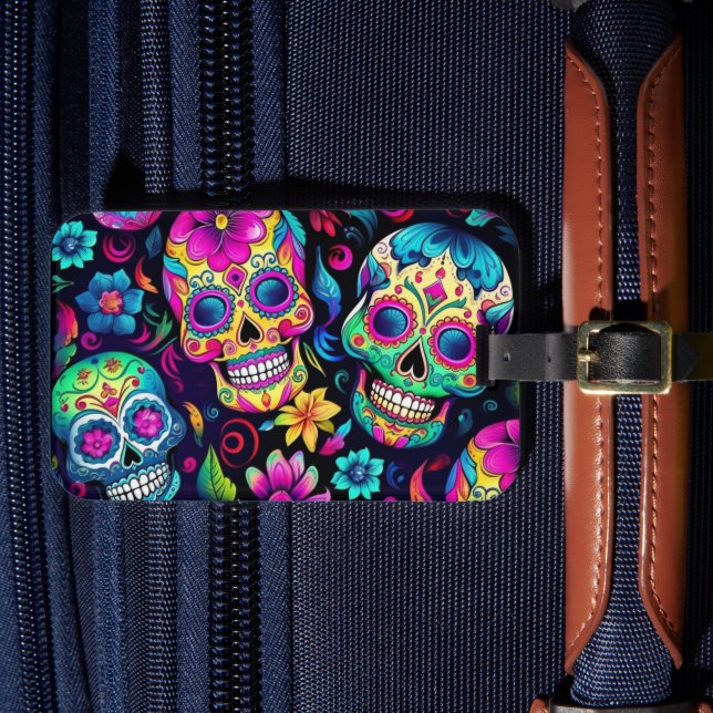 Étiquette À Bagage Jour des crânes de sucre néon morts (Insitu Rectoal 4)