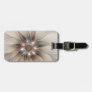 Étiquette À Bagage Joyeuse Fleur Abstrait Beige Brown Floral Fractal