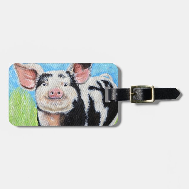 Étiquette À Bagage Joyeuse peinture de petit cochon (Devant horizontal)