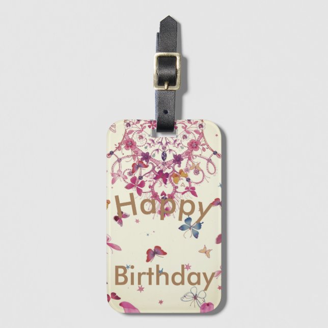 Étiquette À Bagage Joyeux anniversaire : Belles papillons Meilleurs v (Devant Vertical)